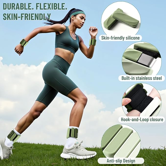 Wrist & Ankle Weights for Women and Men, 2lbs/4lbs Pairs Adjustable Silicone Weighted Bangles for Arm & Leg Workouts, Perfect for Pilates, Barre, Yoga, Walking & Home Fitness 24055