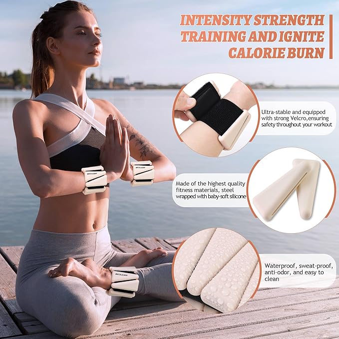 Ankle Weights for Women Wrist Weights Set of 2 (1 lb/2 lb Each) Adjustable Arm Leg Weight for Womens Men Suitable for Walking Swimming Running Pilates Yoga Gym