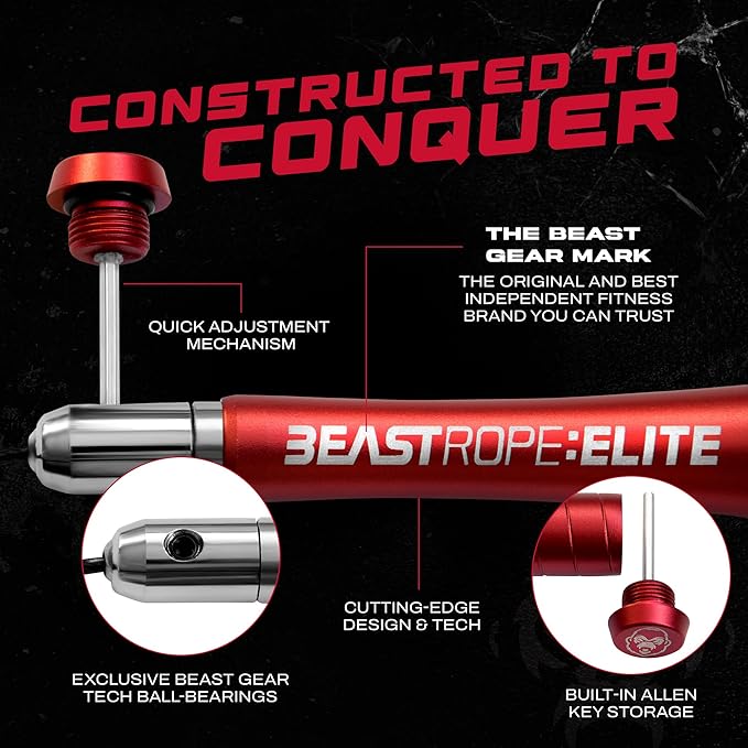 Beast Gear Jump Rope, Jump Ropes for Fitness, Premium Aluminium Skipping Rope for Men Women - Boxing, MMA, HIIT, Strength Training & Double Unders