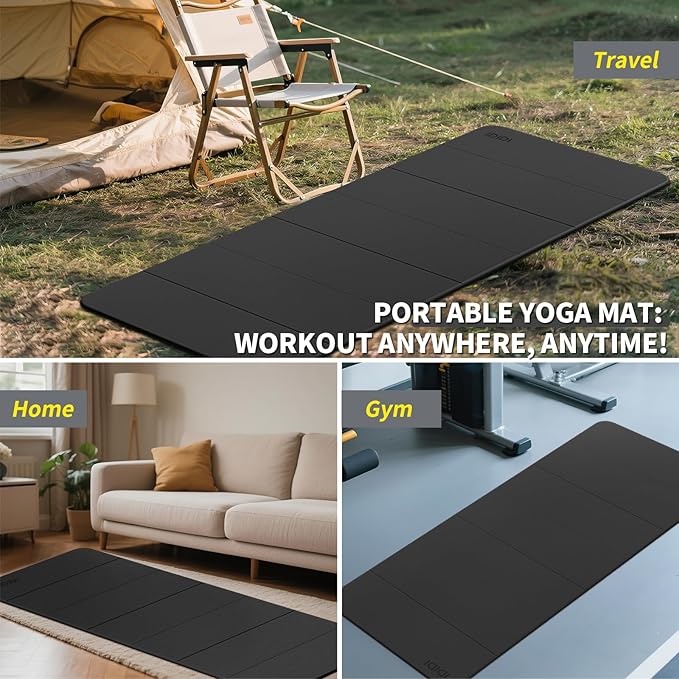 Foldable Yoga Mat Extra Thick & Large (74" x 31.5" x 0.32"), Double-Sided Non Slip & Lightweight Fitness Mat, 8mm Thick Wide Exercise Mats for Woman Man Kids, Portable Workout Mats for Travel, Studio or Home Use