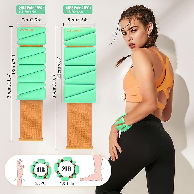 Ankle Weights for Women Wrist Weights Set of 2 (1 lb/2 lb Each) Adjustable Arm Leg Weight for Womens Men Suitable for Walking Swimming Running Pilates Yoga Gym