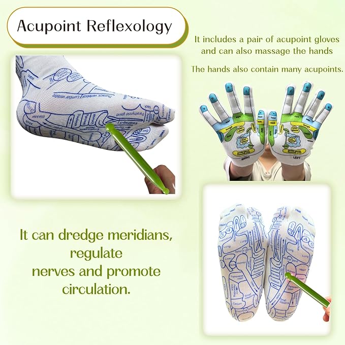 Reflexology Socks with Gloves Tools Set, Foot Massager Socks with 2pc Massage Tool, Reflexology Socks with Trigger Point Massage Tool, Socks Suitable for Men