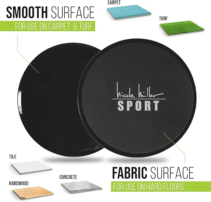 Nicole Miller Exercise Sliders for Fitness Workout [2PK], Double Sided Gilder Strength Slides Discs Work Smoothly on Any Surface for Stretch Strength Core Exercise