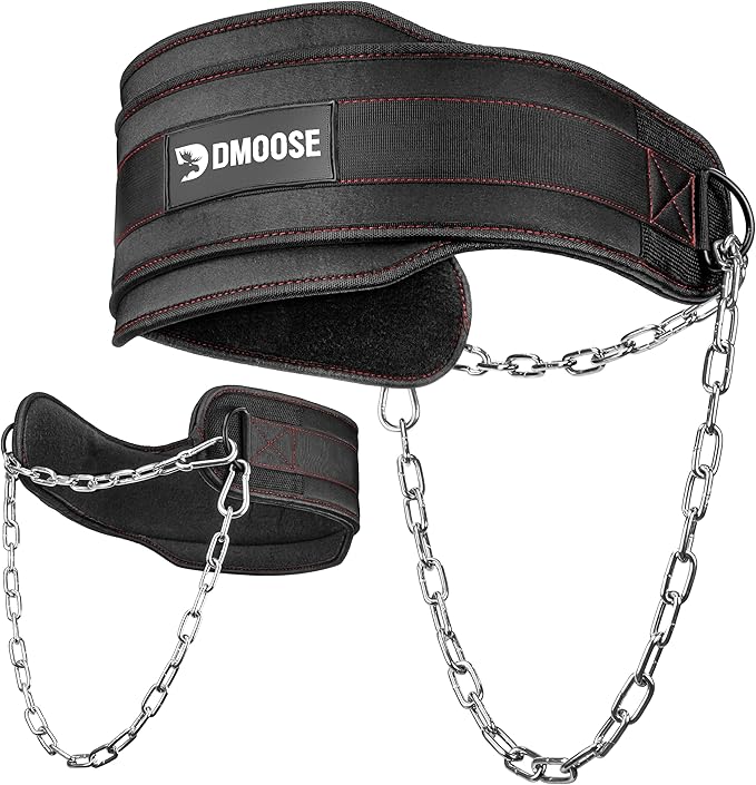 DMoose Fitness Dip Belt for Weight Lifting, Pullup, Squats & Dips - 36" Robust Steel Chain, Comfortable Neoprene Padding Supports 350lbs - Gym Weight Belt for Strength Training Workout & Weightlifting