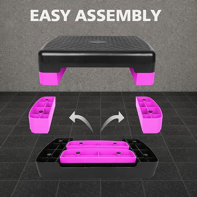 18'' Adjustable Aerobic Step Platform, Adjustable Fitness 4-6in Exercise Stepper Workout with 2 Risers, Aerobics Stepper Workout Stepper for Home Gym Cardio Strength & Training