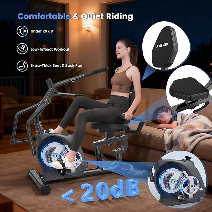 Recumbent Exercise Bike, Recumbent Stationary Bike for Home, Recumbent Bike with 400LB Weight Capacity Whisper-Quiet 16 Levels Magnetic Resistance Heart Rate and Multi-Function LCD Comfortable Seat