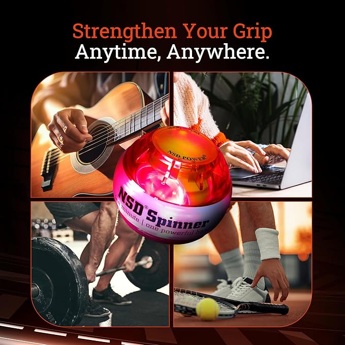 NSD Essential Crystal Spinner Gyro Ball | Grip Strengthener for Forearms, Wrist & Hands | String Start Design, Up to 18,000 RPM | Portable Wrist Trainer & Workout Equipment | Ideal for Desk Workers, Athletes & Musicians