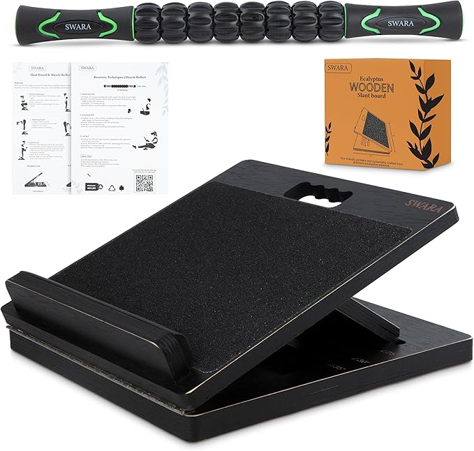 14" Premium Slant Board for Calf Stretching & Exercise with Bonus Muscle Roller – Velour Incline Board, Calf Stretcher & Stretch Mobility Board for Deep Stretch, Physical Therapy & Fitness Training