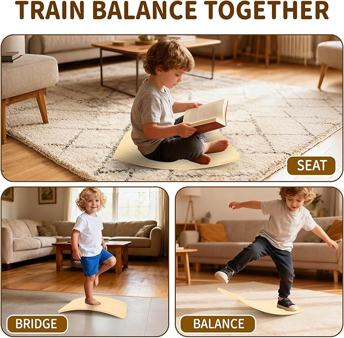 Gentle Monster Wobble Balance Board, Wooden Montessori Toy Rocker Board Natural Wood Kids Toddler Open Ended Learning Toy Yoga Curvy Board for Adult Office Classroom Christmas Gifts
