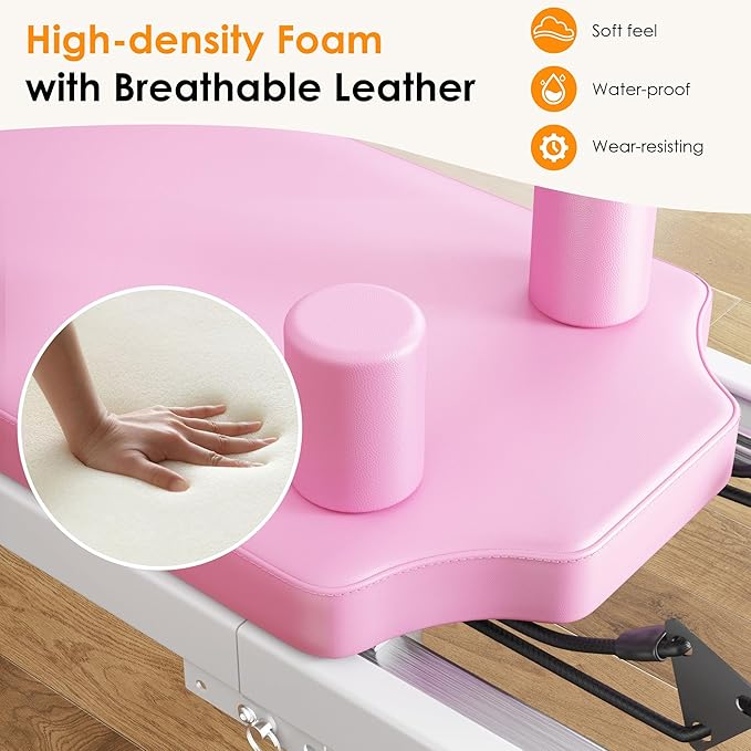 Foldable Pilates Reformer Machine for Home Use - 330lbs Capacity with 5 Alloy Springs, 11 Resistance Levels & UP Leather Surface, Space-Saving Fitness Equipment