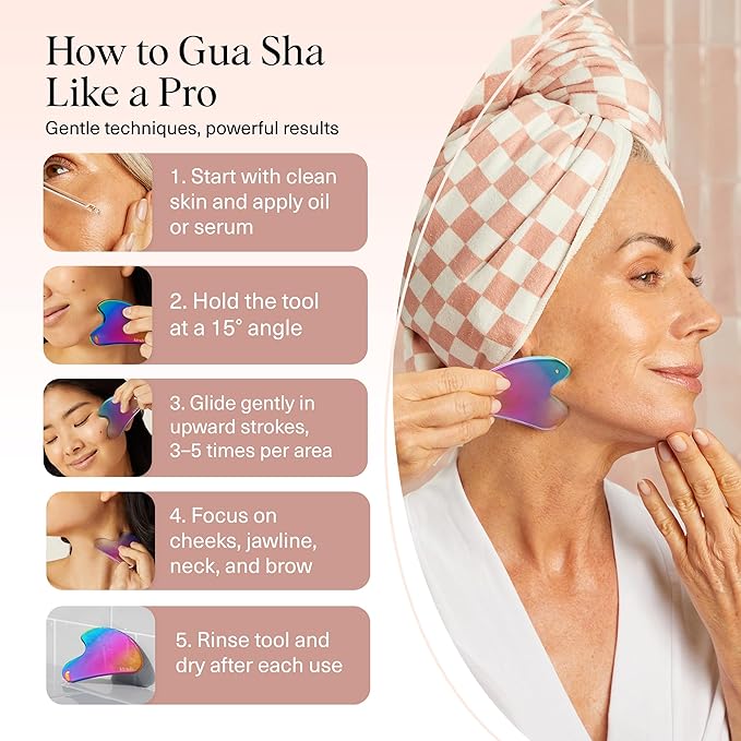 Kitsch Stainless Steel Gua Sha Facial Tools - Guasha Tool for Face, Face Sculpting Tool, Jawline Shaper, Double Chin Reducer Gua Sha Tools, Lymphatic Drainage Massager, Facial Skin Care, Iridescent
