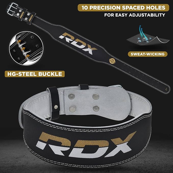 RDX Weight Lifting Belt Gym Fitness, Cowhide Leather, 4” 6” Padded Lumbar Back Support, 10 Adjustable Holes, Weightlifting Powerlifting Bodybuilding Deadlift Squat Workout Strength Training, Men Women