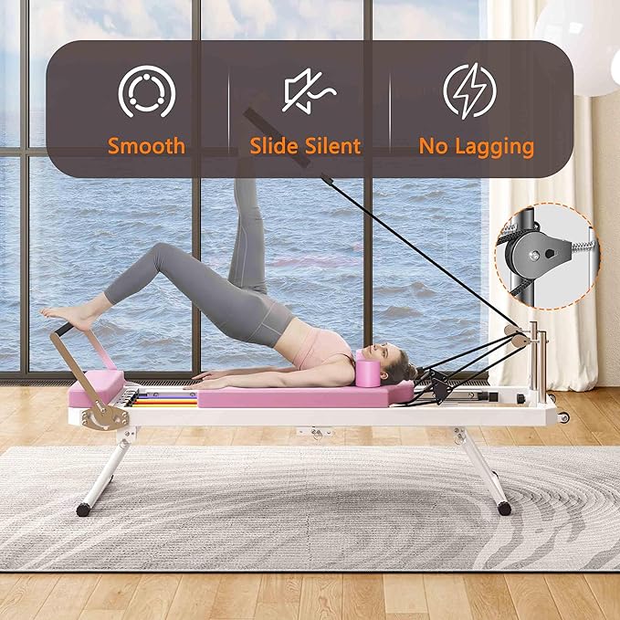Foldable Pilates Reformer Machine for Home, 330 lb Capacity, Double Resistance, High-Density Cushion, Easy Assembly, Ideal for Home & Studio Workouts