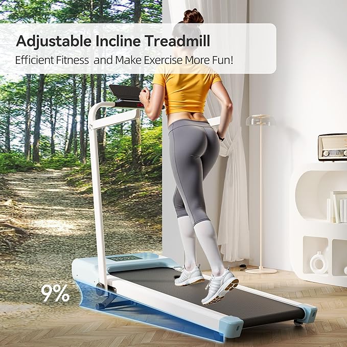 DeerRun Walking Pad Treadmill with Incline and Handle Bar, 4-in-1 Foldable Under Desk Treadmills for Home Small or Office, 300 lbs Capacity 3.0 HP Folding Portable Walking Pad with APP
