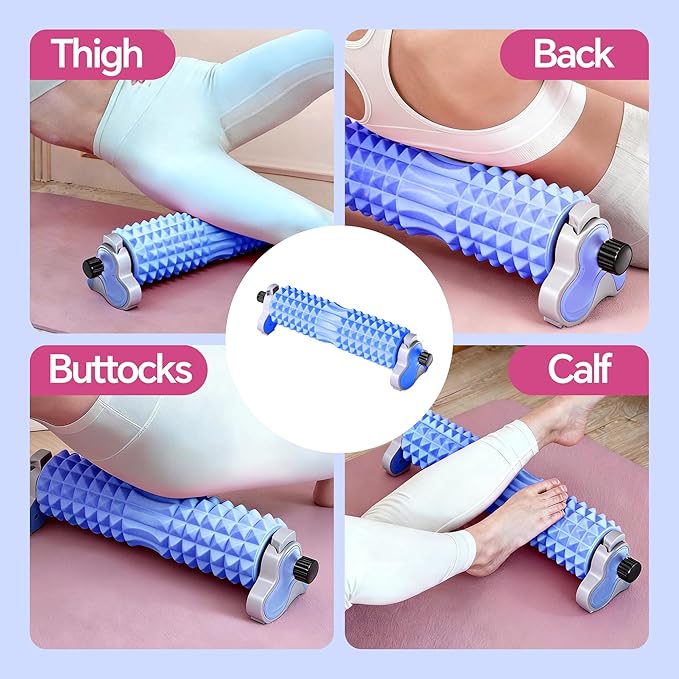 Foam Roller with Detachable Stand, 18” Deep Tissue Massage Roller, 3-Level Height Adjustable Support, Beginner-Friendly Design for Home Workout & Muscle Recovery - Blue