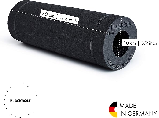 BLACKROLL - SLIM Foam Roller, Portable Massage and Fitness Tool for Muscle and Myofascial Release, Compact for Yoga and Workouts, Trigger Point Therapy, Foot Roller and Back Stretcher, 12” x 4”, Black
