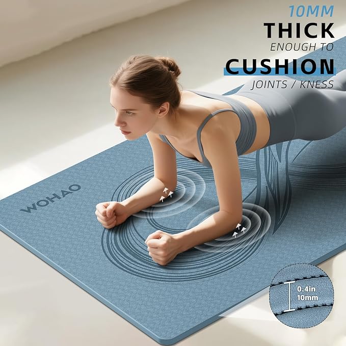 Large 76"x40"x0.4" Yoga Mat - Extra Width & Thick Non-Slip Exercise Mat, Versatile for Stretching, Yoga Studio, Gym, Home & Indoor/Outdoor Workouts