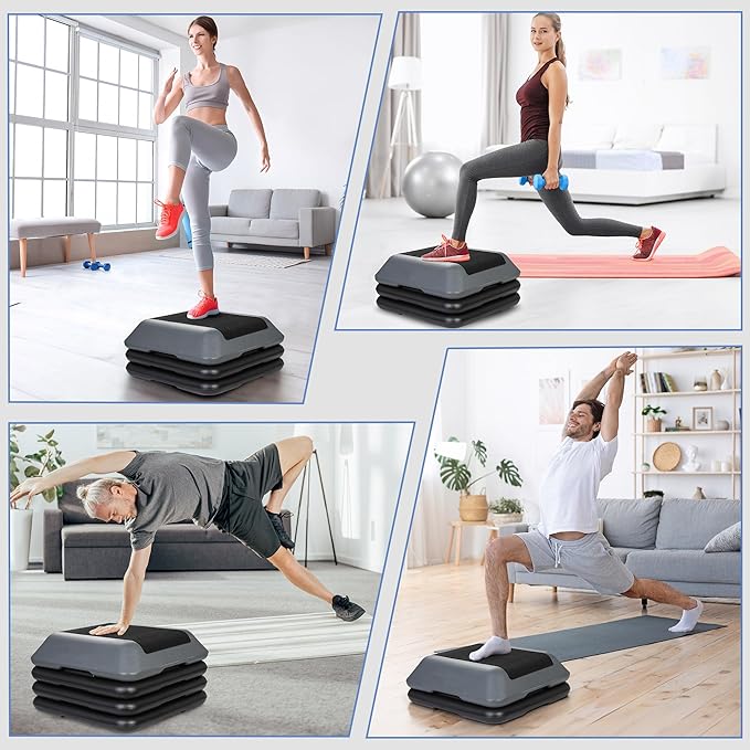 HANGKAI 16 Inch Mini Aerobic Stepper Platform,Adjustable Fitness Exercise Steppers w/Risers for Home Gym,Yoga, Adjustable Height 6"-8"-10"-12"