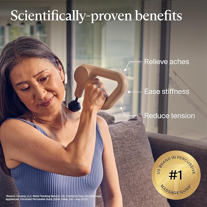 TheraGun Relief by Therabody - Easy-to-Use, Comfortable & Light Handheld Percussion Massage Gun for Everyday Pain Relief Massage Therapy in Neck, Back, Leg, Shoulder and Body (Sand)