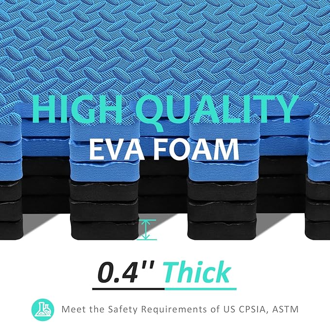 BEAUTYOVO Puzzle Exercise Mat with 12/24/48 Tiles Interlocking Foam Gym Mats, 24'' x 24'' EVA Foam Floor Tiles, Protective Flooring Mats for Gym Equipment