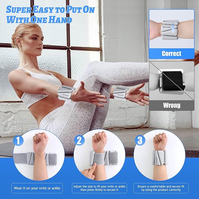 Ankle Weights for Women Wrist Weights Set of 2 (1 lb/2 lb Each) Adjustable Arm Leg Weight for Womens Men Suitable for Walking Swimming Running Pilates Yoga Gym