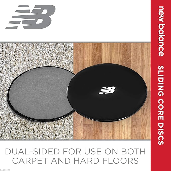 New Balance Sliding Core Discs Workout Sliders - Fitness Ab Sliders Dual-Sided Pads (Carpet/Hardwood Floor) | Home Ab Exercise Equipment for Women, Men, Black/Grey