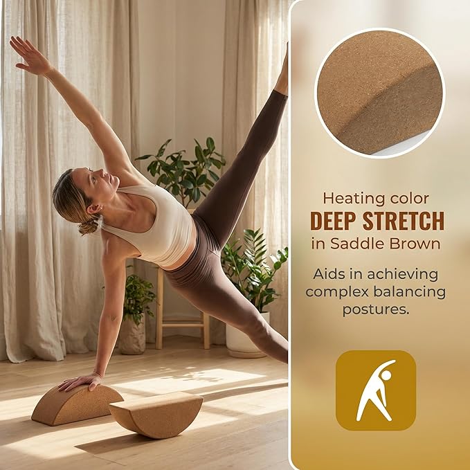 VOSAREA Cork Yoga Block - High Density Natural Support for Pilates, Hot Yoga & Meditation - Non Slip Pilates Bricks for Balance, Stretching & Strength - Durable Fitness Prop for Beginners & Pros