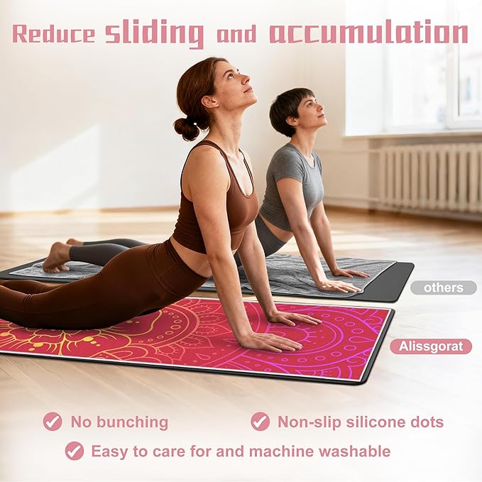 Yoga Towel,Absorbent Yoga Mat Towel for Hot Yoga Non Slip,Stylish Prints,Ideal for Workouts,Hot Yoga,Bikram,Pilates Equipment,72 x 27 in,Red Flowers
