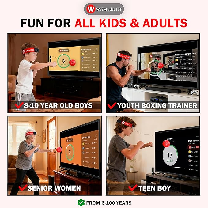 Boxing Reflex Ball with Punch Counter App, Fun Punch Game with Headband, Hand Eye Coordination Training | Boxing Equipment, Fitness Gift Ideas for Teen Boys and Anyone into MMA Training
