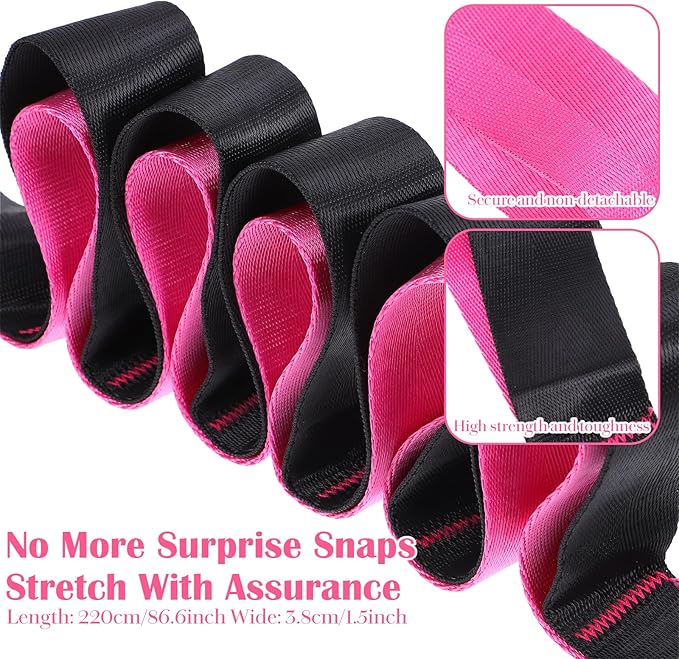 Stretch Straps with 12 Loops, Non Elastic Yoga Straps with Door Buckle for Leg Stretching, Yoga Stretching Band for Physical Therapy, Pilates, Yogas, Gymnastics Exercise, Hamstring and Flexibility