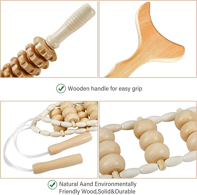 Wood Therapy Massage Tools Maderoterapia Kit Wood Massage Roller Rope Tools Kit Body Sculpting Tools for Relax Muscles