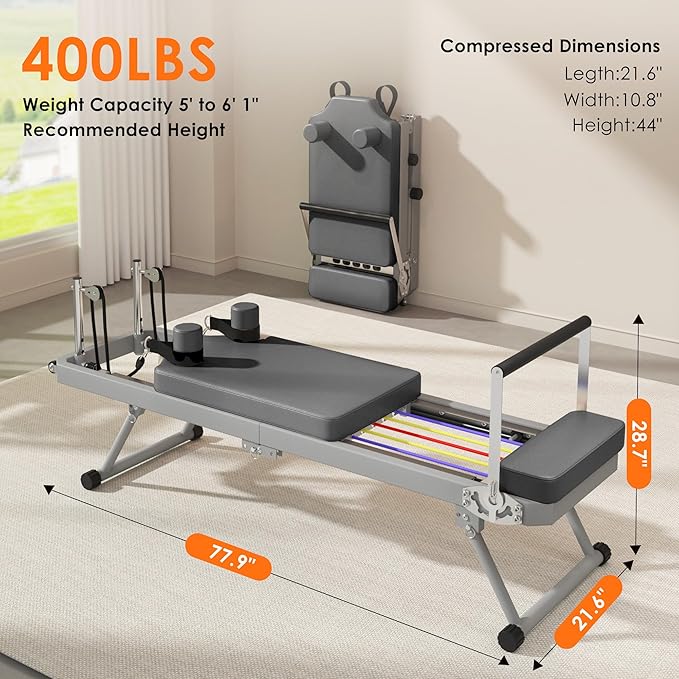 soges Foldable Pilates Reformer Machine for Home Gym, Pilates Workout Equipment for Beginner, Cardio Fitness High Strength Rebounder