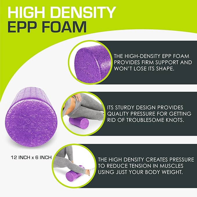 ProsourceFit High Density Foam Rollers Long, Firm Full Body Athletic Massage Tool for Back Stretching, Yoga, Pilates, Post Workout Muscle Recuperation
