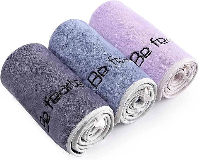 BOBOR Gym Towels Set, Microfiber Sports Towel for Men and Women, Super Soft and Quick-Drying 3-Pack Set Towel, for Tennis, Yoga, Cycling, Swimming (1Blue+1Purple+1Gray, 14" x 29")