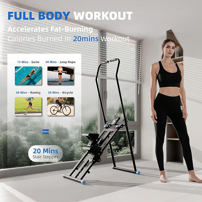 Stair Stepper with Resistance, Home Gym Stair Stepper, Folding Vertical Climber Cardio Exercise Machine, Stair Climber for Full Body Workout with Noise-Free Experience, Adjustable Handlebar & Pedals