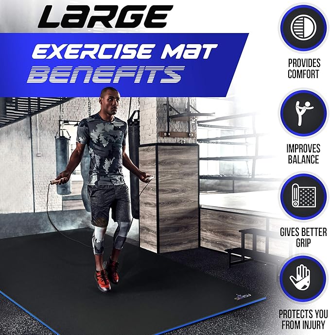 Sensu Large Exercise Mat – Extra Thick Non-Slip Workout Mat for Home Gym, Durable Shoe-Friendly Fitness Mat for Strength Training, Stretching, Cardio, and Balance Workouts (Multiple Sizes)