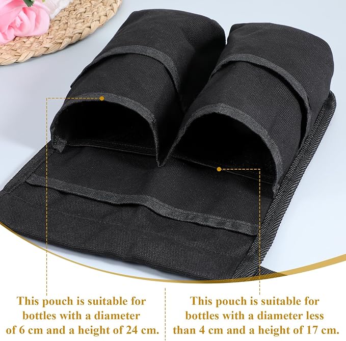 Massage Bottle Bag with Multiple Pockets, Black Professional Therapist Waist Bag for 2 Oil Lotion Bottles, Adjustable Belt with Multiple Pockets Organizer