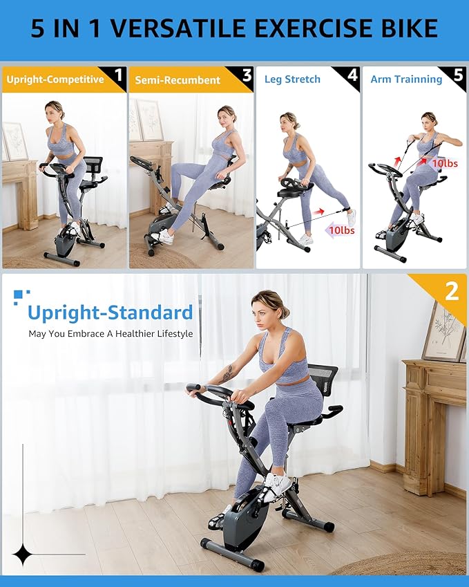 Indoor Exercise Bike Stationary Bikes for Home with 16-Level Magnetic Resistance, Lightweight Foldable Cycling Bike with 70% Pre-Assembled, 260 LBS Capacity, Flywheel of 5.5 LBS for Quiet Home Workout