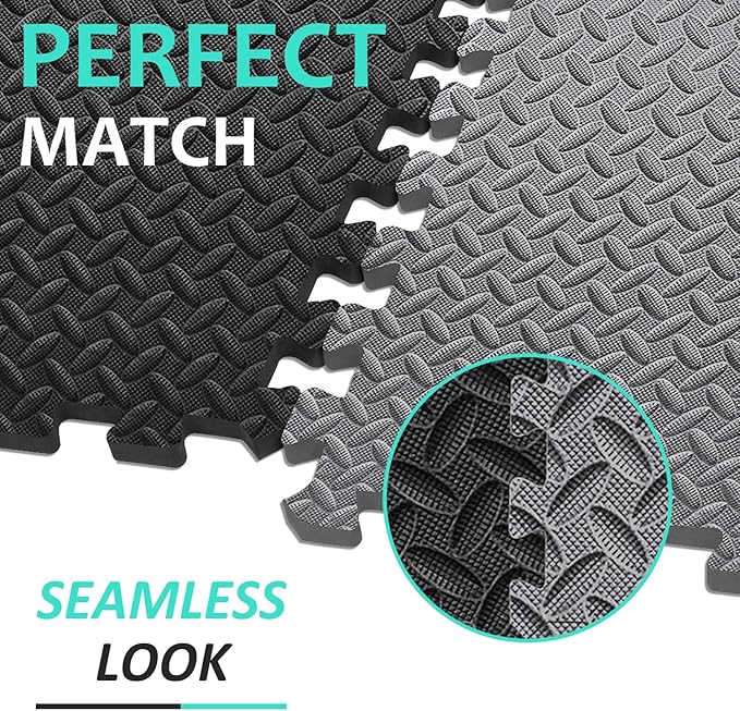 BEAUTYOVO Puzzle Exercise Mat with 12/24/48 Tiles Interlocking Foam Gym Mats, 24'' x 24'' EVA Foam Floor Tiles, Protective Flooring Mats for Gym Equipment
