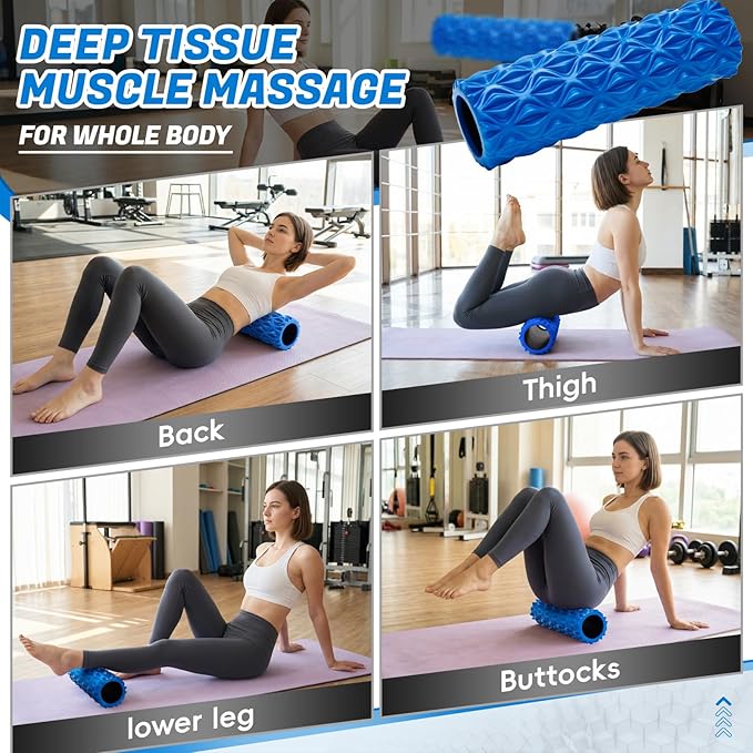 Foam Roller for Deep Tissue Massager, 15" High Density Exercise Patented Roller for Muscle Massage and Myofascial Trigger Point Release Back Roller Improves Mobility (Blue)