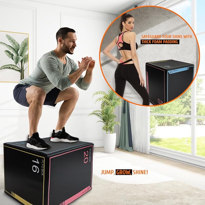 3-in-1 Dense Foam Plyometric Jump Box,30"x24"x20"-24"x20"x16"-20"x18"x16"Non-Slip Box Jumps for Home Gym,Exercise Foam Plyo Box for Fitness Training-Step-Ups,Split Squats,Dips,Box Jump Cube