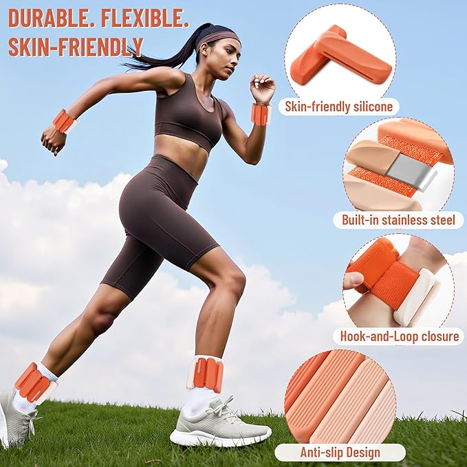 Wrist & Ankle Weights for Women and Men, 2lbs/4lbs Pairs Adjustable Silicone Weighted Bangles for Arm & Leg Workouts, Perfect for Pilates, Barre, Yoga, Walking & Home Fitness 24055
