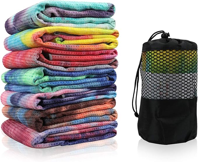 Yoga Towels , Non Slip Hot Yoga Towel Skidless Waffle Texture, 100% Absorbent Odorless Microfiber Yoga Blanket, Standard Sized 24 x72 in Mat Towel,for Hot Yoga, Bikram, Pilates ( Blue & Grey)…1