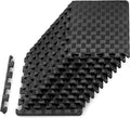 ProsourceFit Exercise Puzzle Mat ½-inch, Checkered EVA Foam Floor Tiles w/ Non-Slip Texture, Gym Mats w/ Interlocking Flooring for Adjustable Surface, Shock Absorbing, Black, 12 SQ FT - 12 Pieces