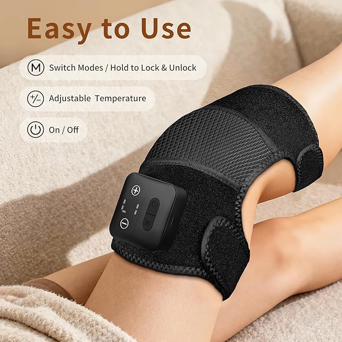 Nekteck Knee Massager with Heat - Cordless Heated Knee Brace with Vibration for Pain Relief, Rechargeable Knee Heating Pad with 5 Heat Levels and 3 Massage Mode (2 Packs)