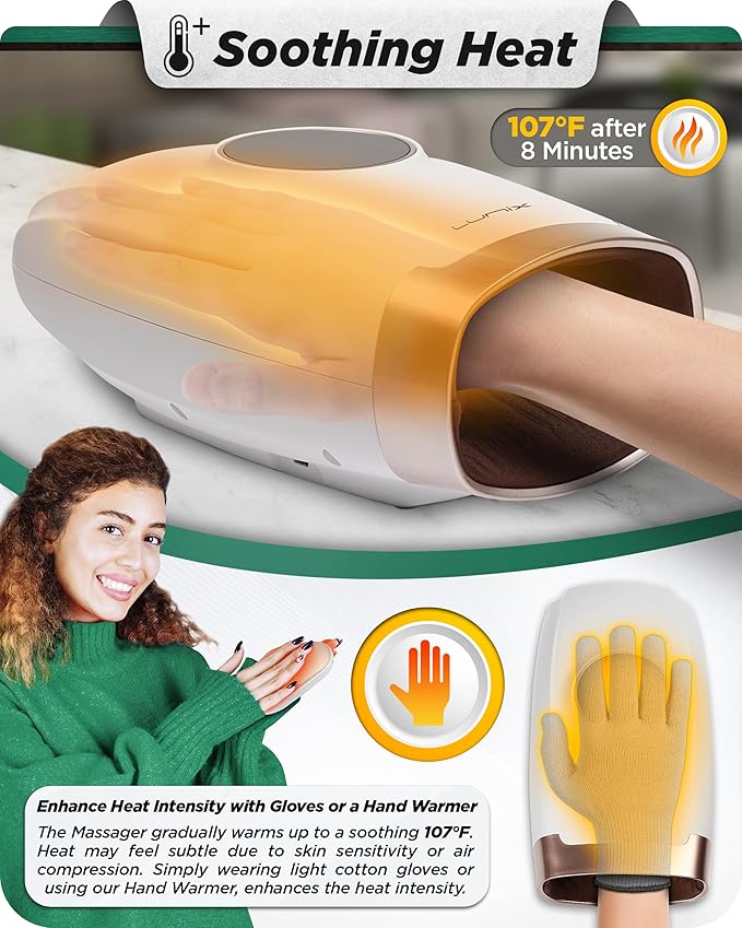Lunix LX3 FSA Carpal Tunnel & Wrist Pain Relief Device, Heated Air Compression Hand Massager Machine for Arthritis & Finger Numbness, Cordless, Lunar White