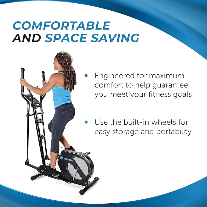 Stamina Elliptical Training Machine with Smart Workout App - Compact Standing Elliptical Machine for Home Workout - Up to 250 lbs Weight Capacity