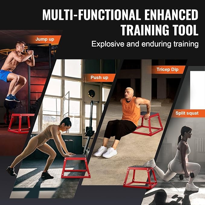 Plyometric Jump Box, 12 Inch Plyo Box, Steel Plyometric Platform and Jumping Agility Box, Anti-Slip Fitness Exercise Step Up Box for Home Gym Training, Conditioning Strength Training, Red