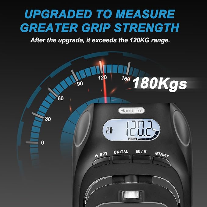 Handeful Grip Strength Tester Trainer - Dynamometer Handgrip Measurer Meter, Handheld Strengthener Exerciser for Sports, School, and Home Use (397Lbs / 180Kgs)