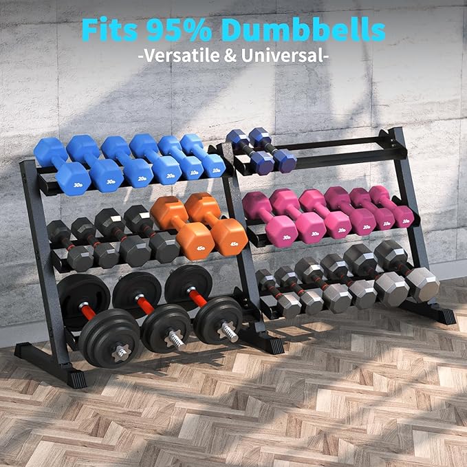 KHAMAL Dumbbell Rack Stand Only - 3-Tier Weight Rack Heavy Duty Dumbbell Stand Space-Saving For Home Gym Organization, Dumbbell, Barbell